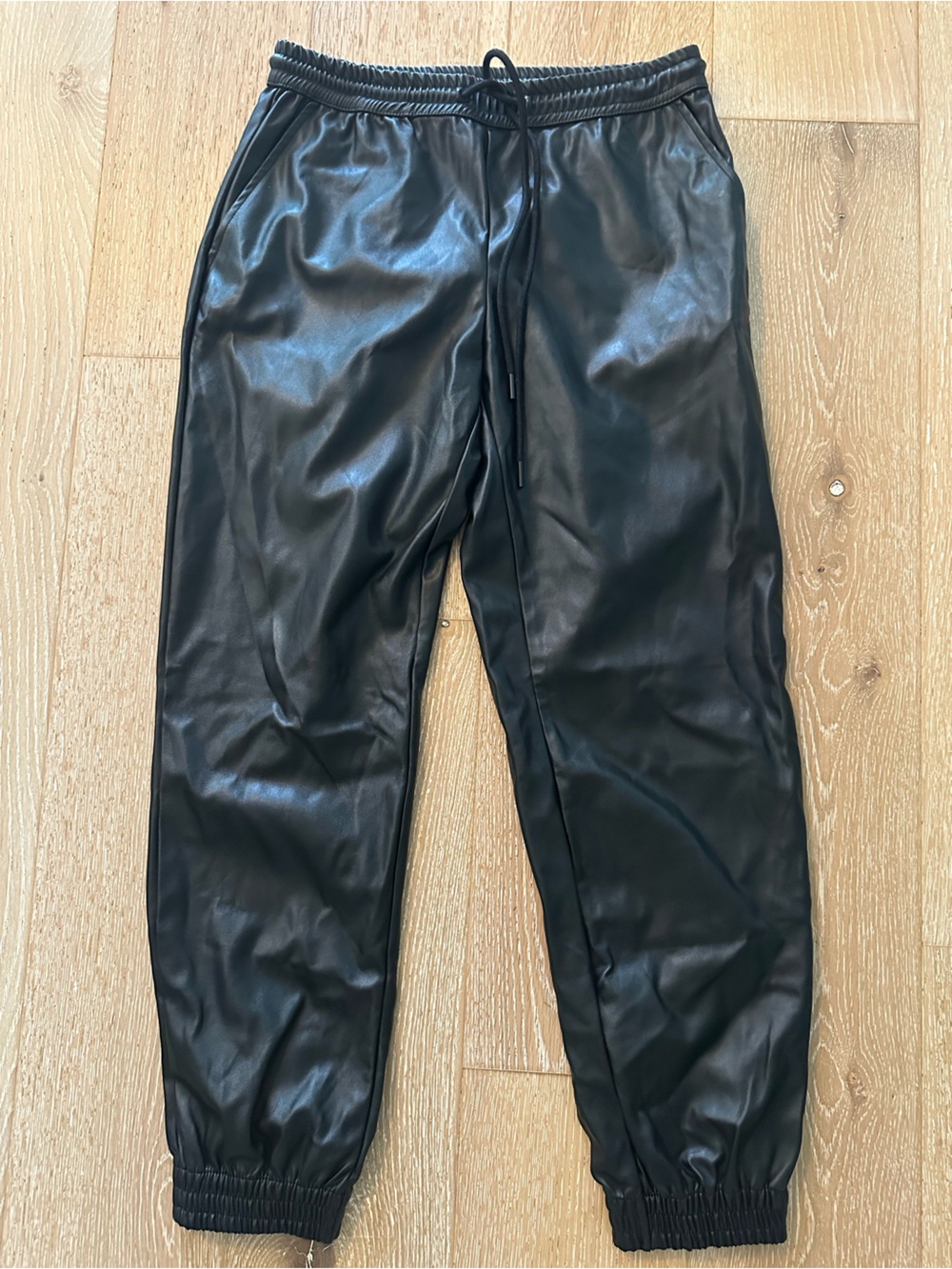 Women Black Faux Leather Jogger Pants